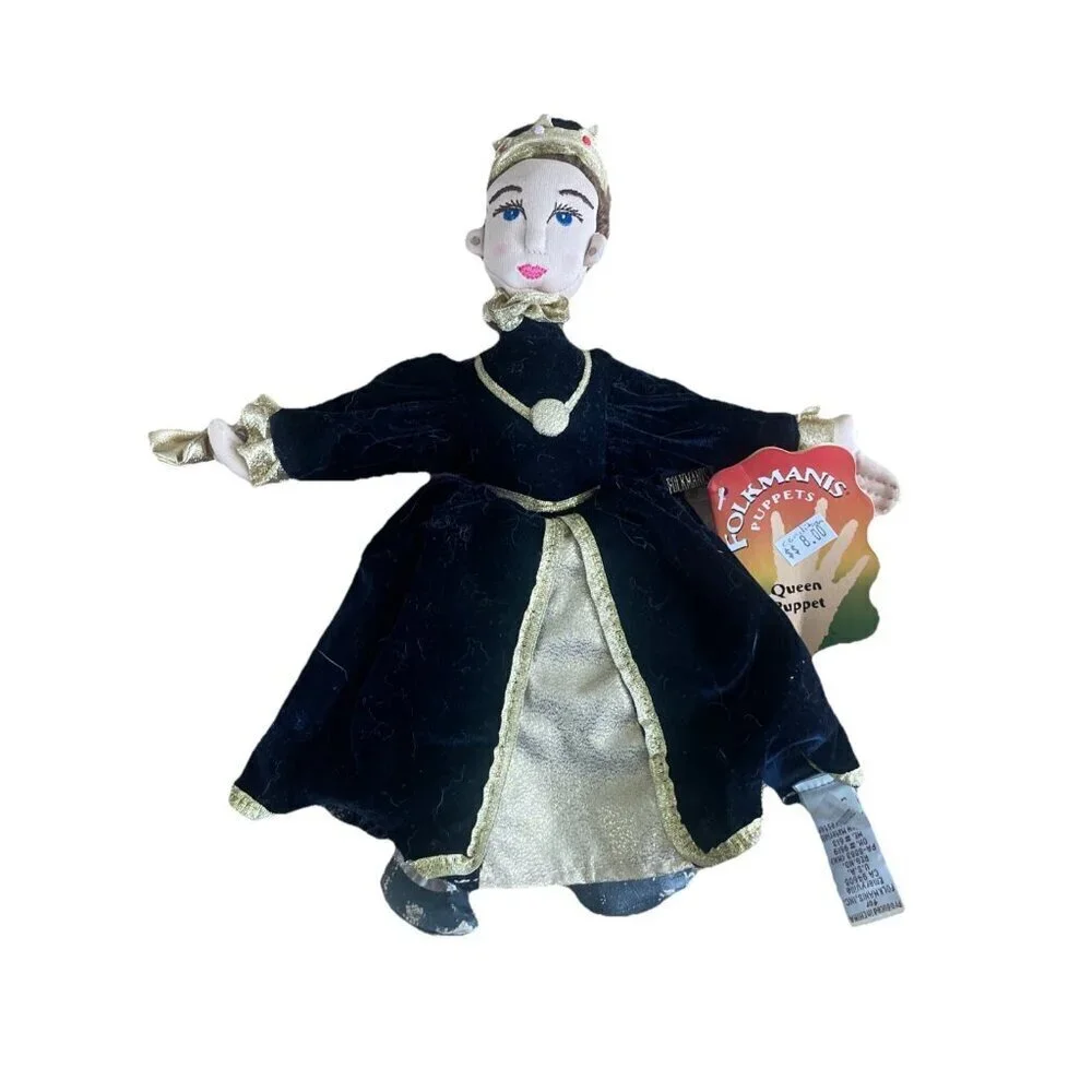 Folkmanis Queen Hand Puppet Retired Plush Royal Family Navy Dress